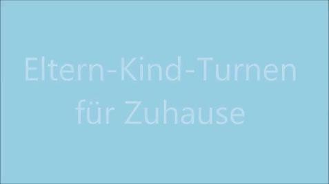 Text auf blauem Hintergrund: "Eltern-Kind-Turnen für Zuhause."